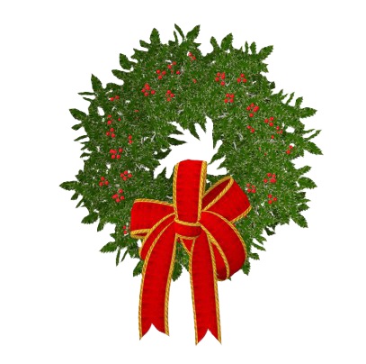 Holiday wreath with a red bow.